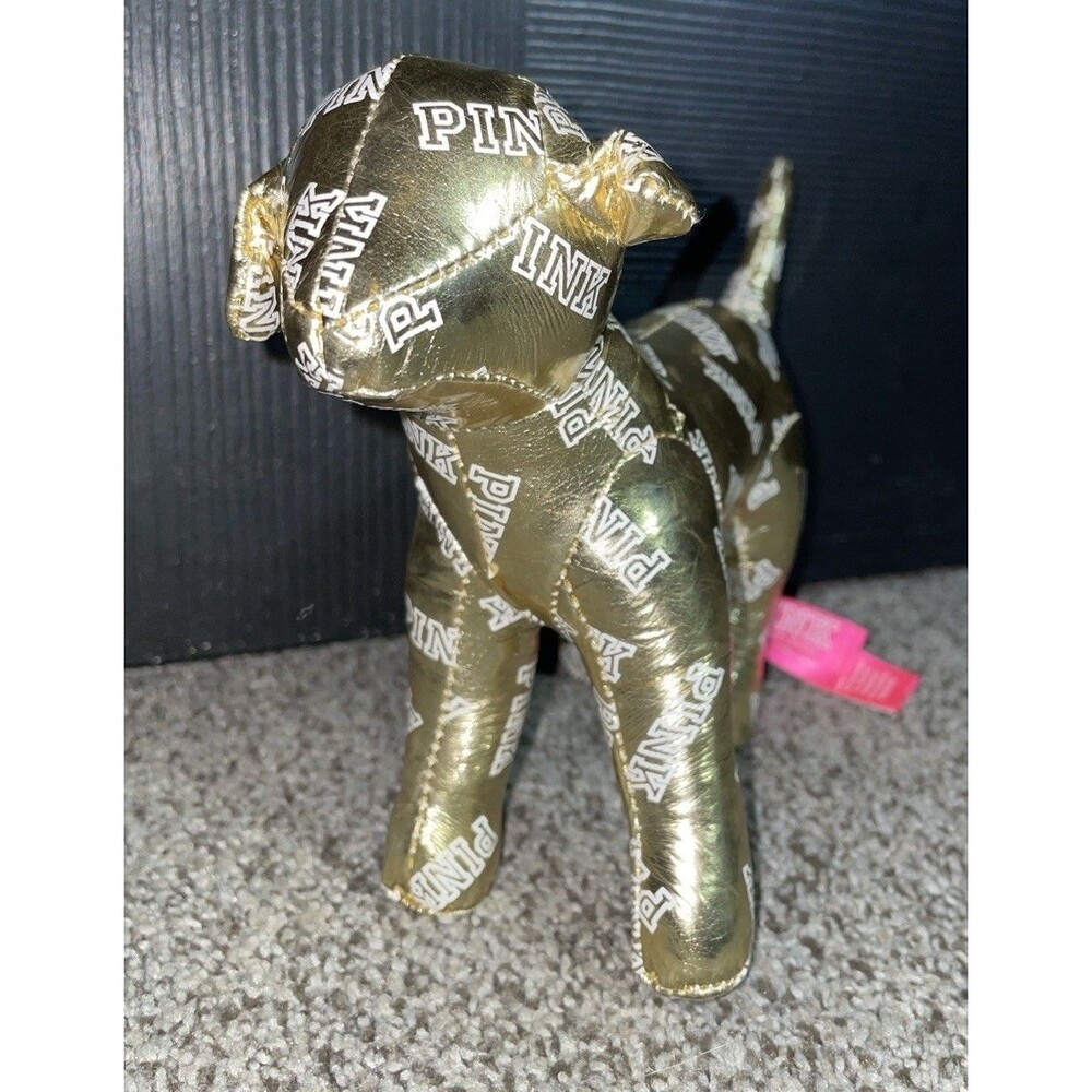 Victoria's Secret PINK Gold Metallic Mini Dog Plush 2014 Rare 8"